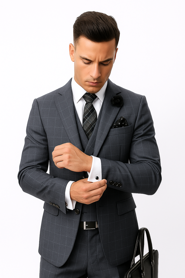 CALABRIA GREY Statement Suits Clothing Confidence Plaid Suit - Image 9