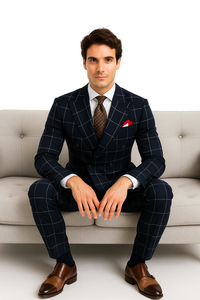 Mens Black and White Window Pane ~ Plaid Double Breasted Suits Suits