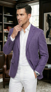 Men’s Purple Single Breasted Two Button Blazer, Classic Business Casual Wedding Sport Coat Jacket