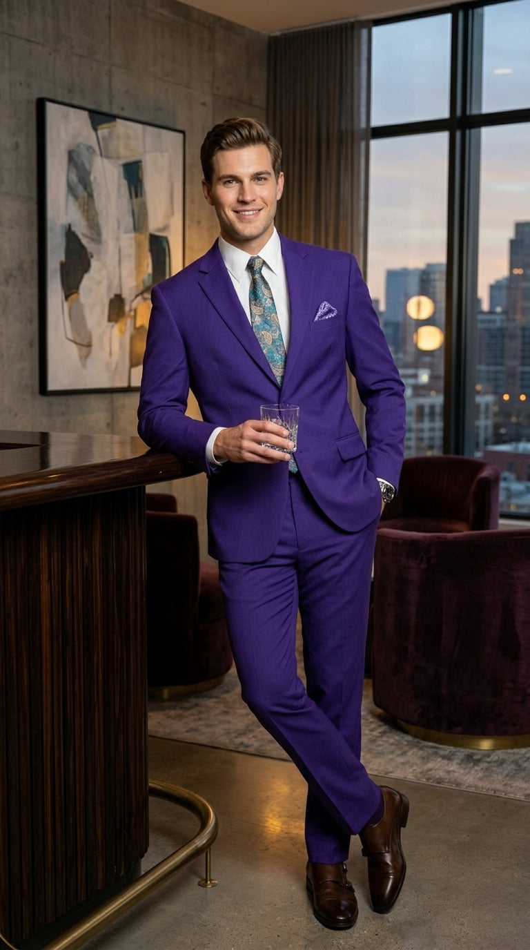 Men’s Purple Easter Suit,  Lightweight 2 Piece Suit for Weddings, Church, Prom & Summer Events Modern Fit