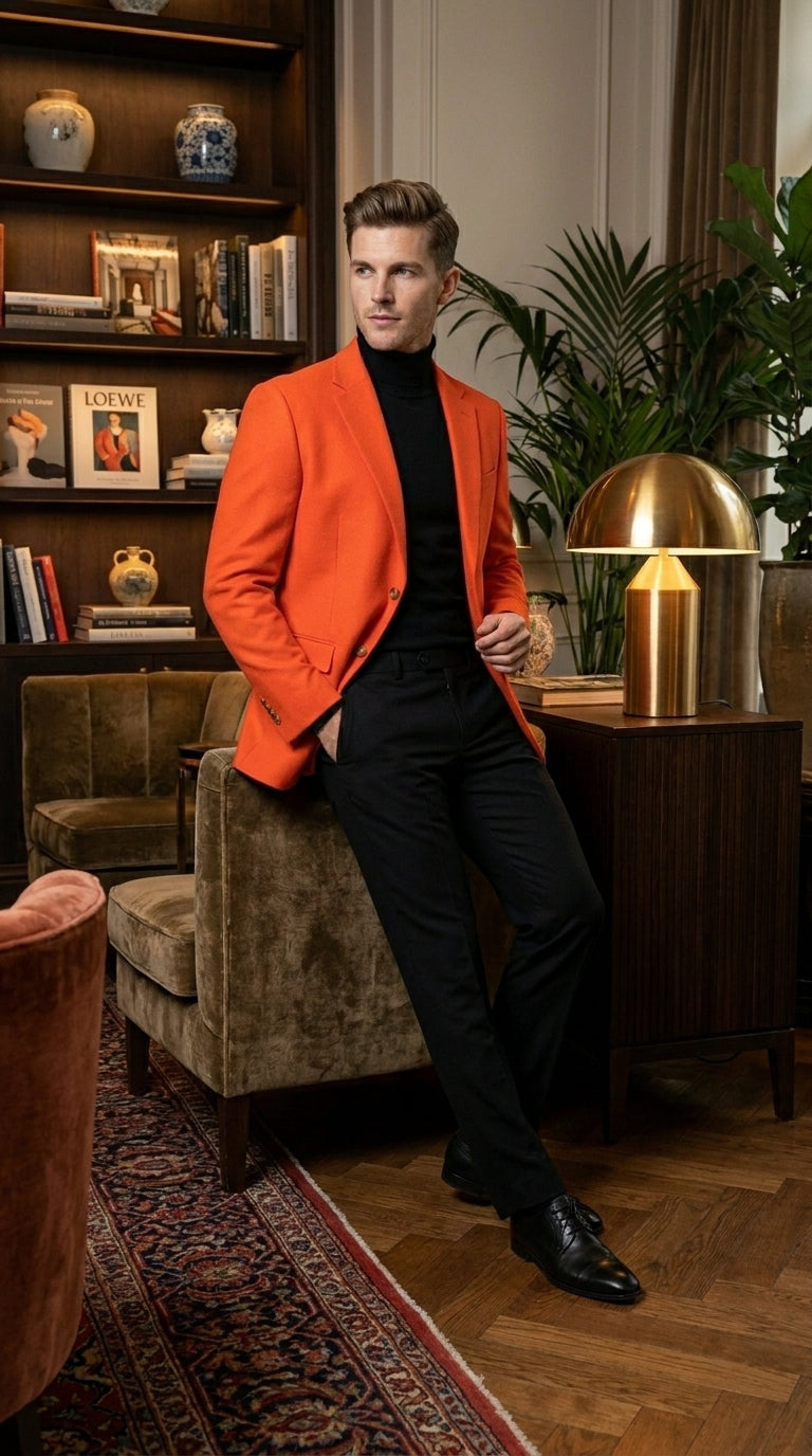 Men’s Orange Blazer, Bold Formal Wedding Church Party Sport Coat Jacket