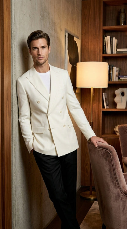 Men’s Elvis Presley Style White Double Breasted Blazer, Long Sleeve Formal Coat Jacket