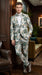 Men’s Green and Gold Floral Paisley Tuxedo Suit with Matching Bow Tie, Fancy Prom Wedding Formal Suit Set