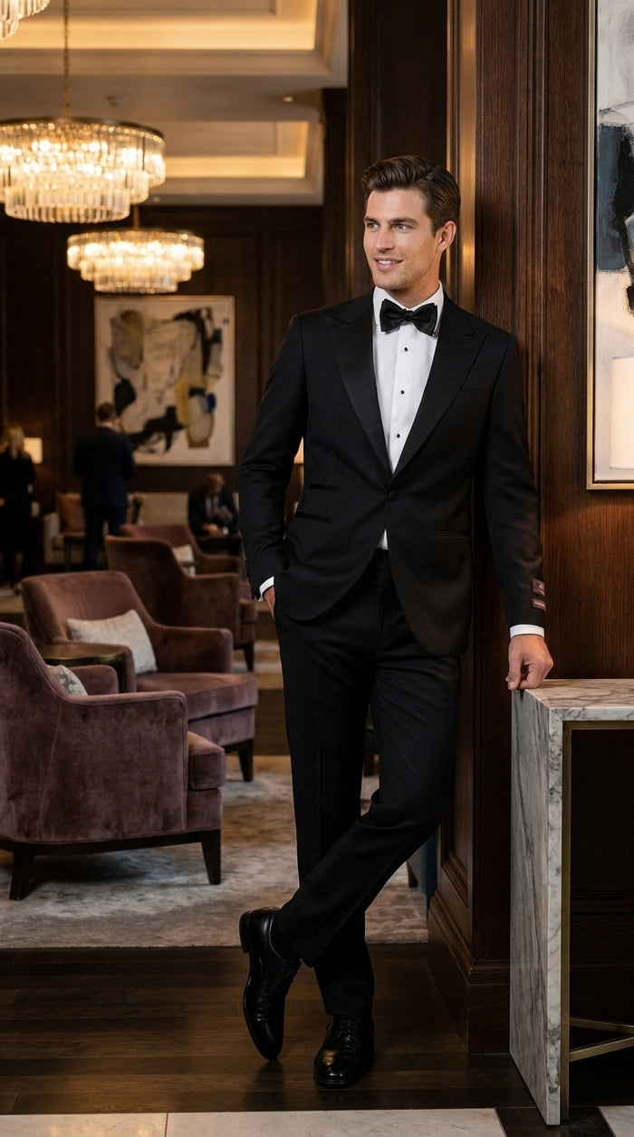 Tiglio Men’s Black Peak Lapel 2-Piece Suit – Classic Wedding, Business and Formal Suit