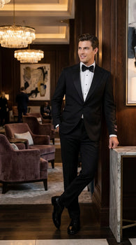 Tiglio Men’s Black Peak Lapel 2-Piece Suit – Classic Wedding, Business and Formal Suit