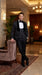 Rossi Man Men’s Black 3-Piece Tuxedo - Floral Jacquard Shawl Lapel Wedding and Prom Suit