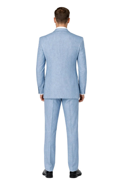 New Mens 2 Piece Luxurious 100% Mens Linen Suit - Cheap Priced Business Suits Clearance Sale 2 Buttons Blue