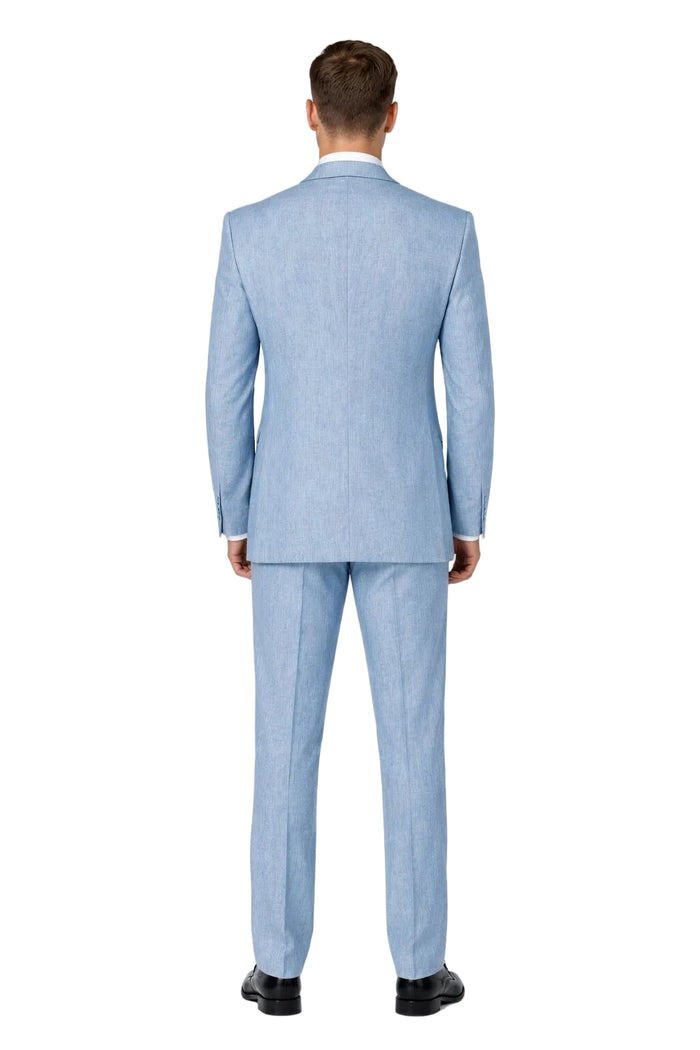 New Mens 2 Piece Luxurious 100% Mens Linen Suit - Cheap Priced Business Suits Clearance Sale 2 Buttons Blue
