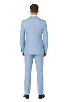 New Mens 2 Piece Luxurious 100% Mens Linen Suit - Cheap Priced Business Suits Clearance Sale 2 Buttons Blue