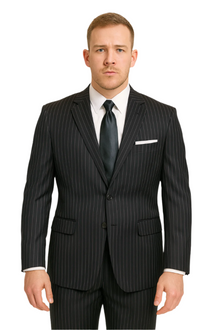 Dark Navy Wide Pinstripe 2 Button Men's Suit - Dark Blue Suit