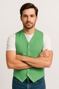 Men's Dark Navy Blue and White Stripe ~ Pinstripe Seersucker Sear sucker suit Vest Set