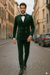 Mens Velvet Suit - Slim Fit Double Breasted Suit Blazer and Pants - Green