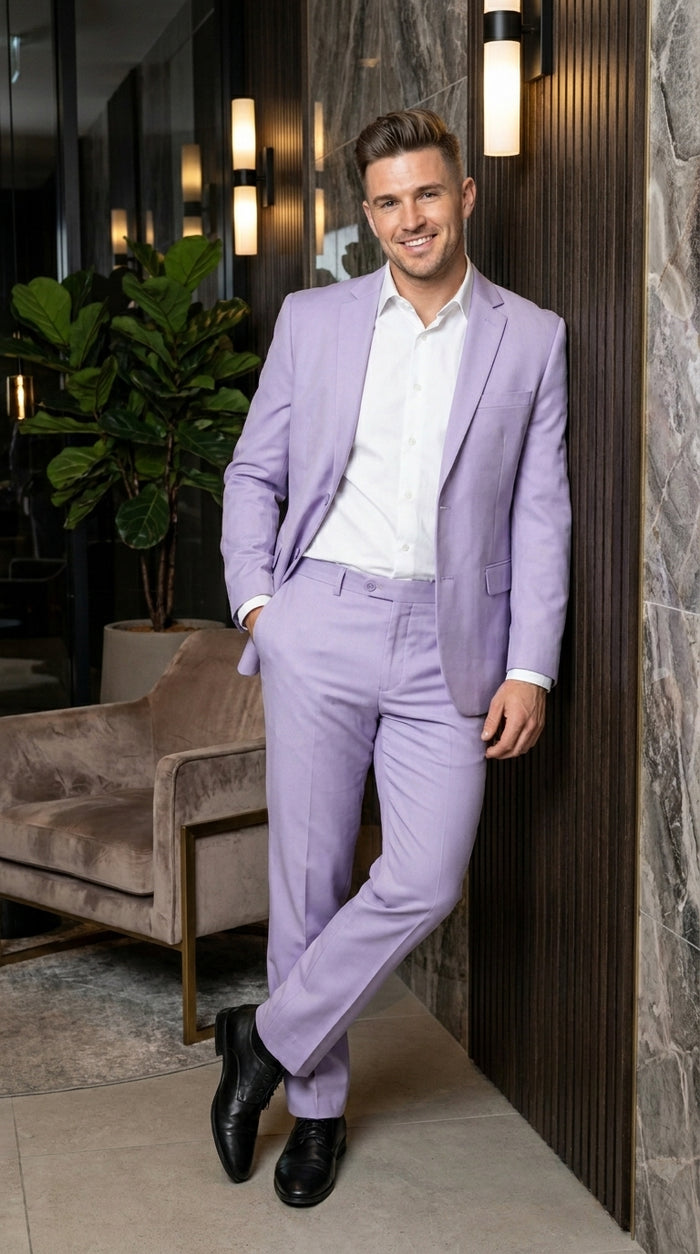Men’s Lilac 2 Button Suit, Light Purple Formal Wedding Prom Dress Suit