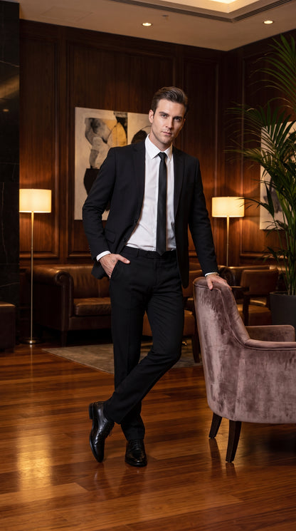 Men’s Blues Brothers Black Suit Costume Package with Shirt and Tie, Classic Formal Outfit
