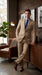 Renoi Designer 203-11 Men’s Light Tan 2 Piece Suit, Single Breasted Notch Lapel Formal Dress Suit