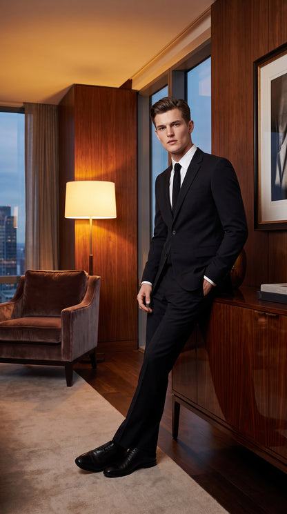 Prontomoda Men’s Solid Black Suit, Formal Wedding Business Dress Suit Modern Fit