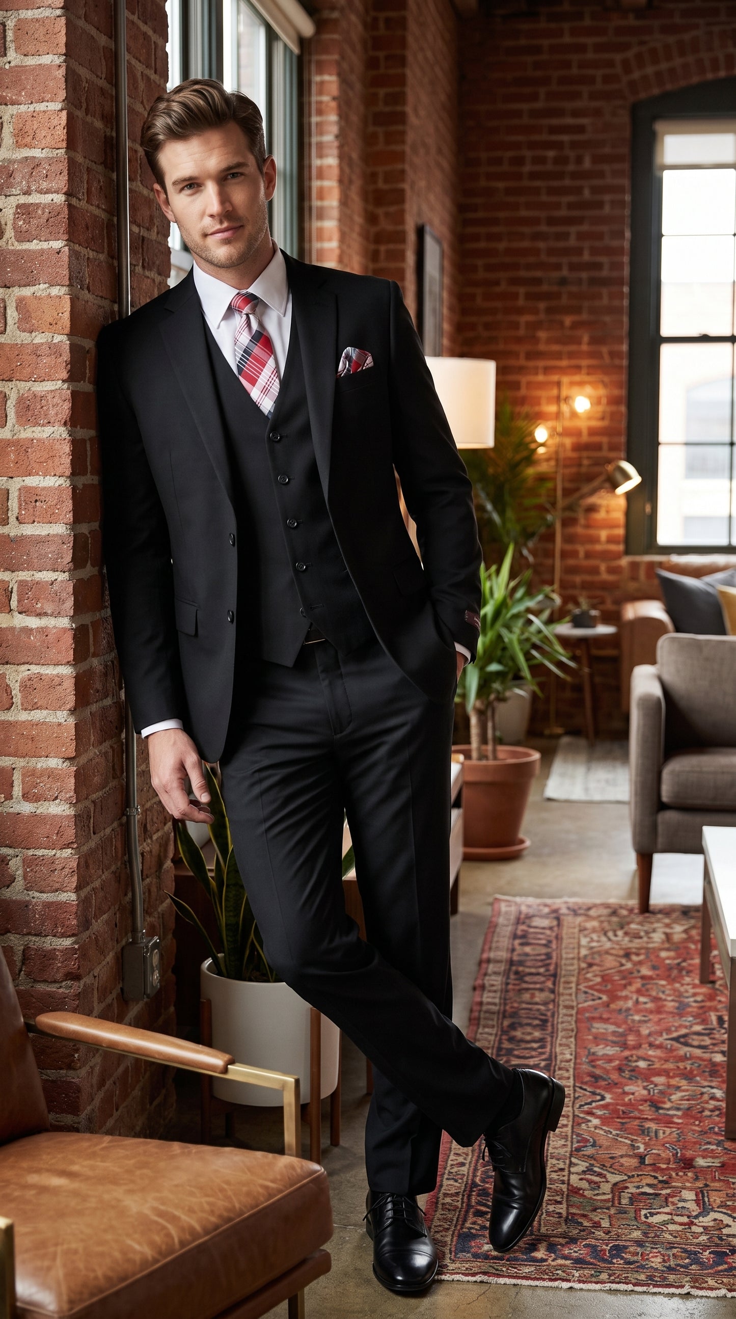 Alberto Nardoni Men’s Black 3 Piece Suit, Classic Fit Formal Wedding Business Dress Suit