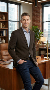 Men’s Brown 2 Button Dress Casual Blazer with Notch Lapel, Fashion Sport Coat