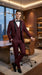Men’s Burgundy Wine Tuxedo Suit with Black Peak Lapel, Jacket and Pants Formal Dinner Suit