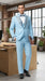 Men’s Baby Blue Prom Tuxedo with Vested Suit, Rhinestone Sequin Lapel and Matching Pants