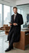Men’s Black Six Button Fully Lined Overcoat, Long Winter Topcoat for Formal Business Wear