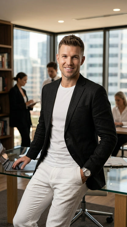 Men’s Black Lightweight Linen Blazer, Summer Business Casual Wedding Sport Coat Jacket