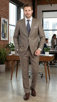 Men’s Taupe 2 Button Suit, Classic Business Wedding Church Formal Dress Suit Set