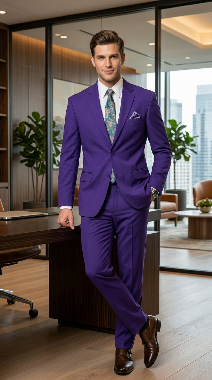Men’s Purple Easter Suit,  Lightweight 2 Piece Suit for Weddings, Church, Prom & Summer Events Modern Fit