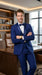 Men’s Bright Sapphire Blue 1 Button Shawl Lapel Vested Tuxedo, Formal Wedding Prom Dinner Suit Set