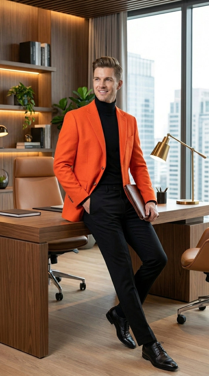 Men’s Orange Blazer, Bold Formal Wedding Church Party Sport Coat Jacket