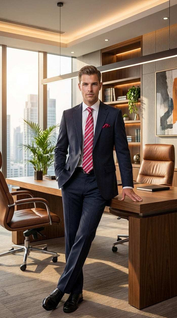 Men’s Black Pinstripe 2 Button Business Suit, Affordable 2 Piece Formal Dress Suit Clearance Sale