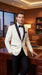 Men’s Ivory Wedding Suit with Black Satin Lapels – Groom Formal Suit Jacket and Pants