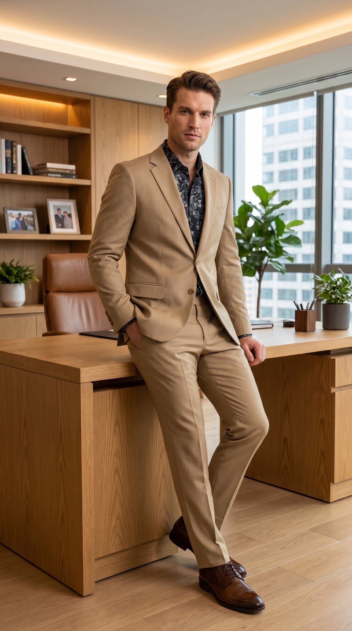 Men’s Khaki Stone 2 Button Business Suit, Regular Classic Fit Clearance Sale Dress Suit