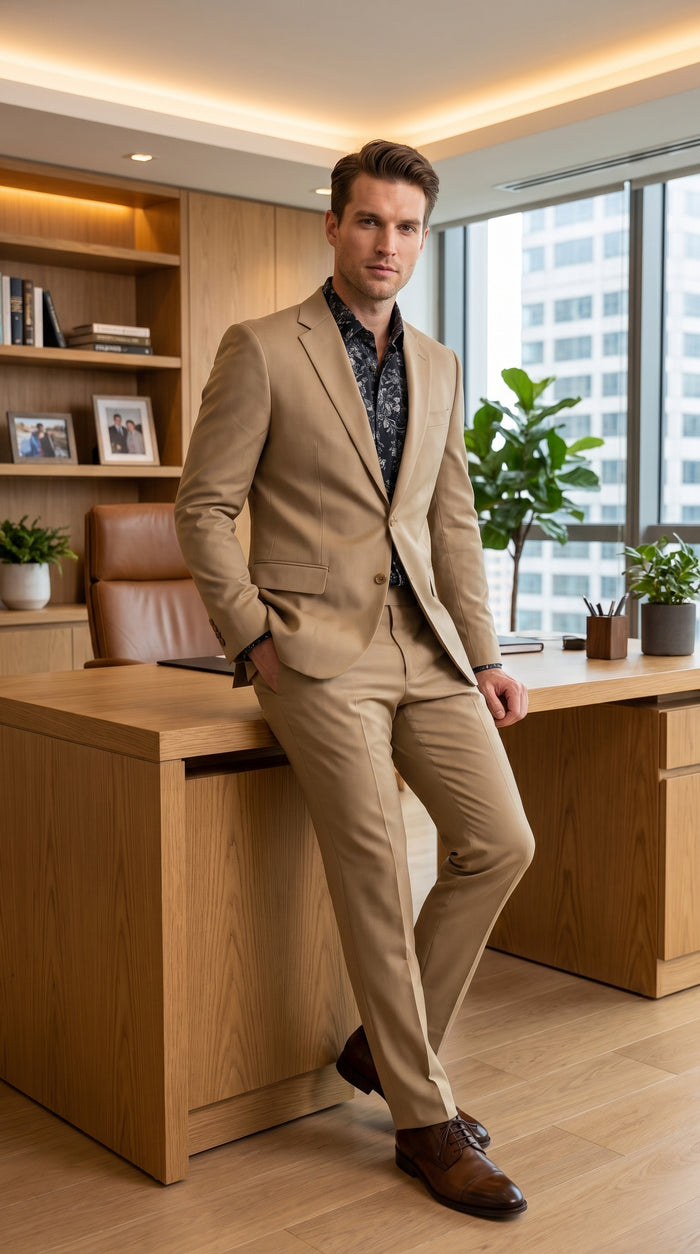 Men’s Khaki Stone 2 Button Business Suit, Regular Classic Fit Clearance Sale Dress Suit