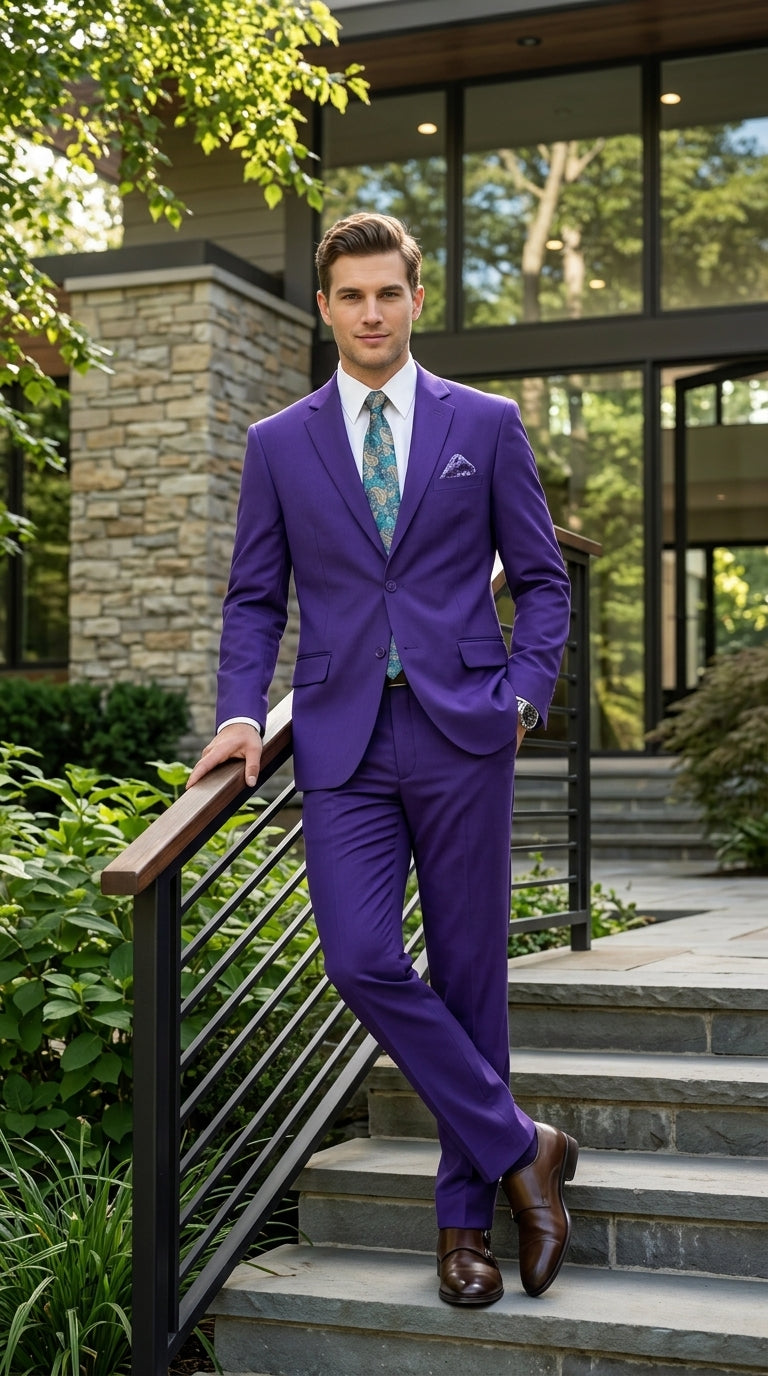Men’s Purple Easter Suit,  Lightweight 2 Piece Suit for Weddings, Church, Prom & Summer Events Modern Fit