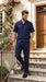 Men’s Dark Navy Linen Short Sleeve Walking Suit, Casual 2 Piece Shirt and Pleated Pants Set