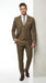 Men’s Taupe Tan Coffee Windowpane Plaid 3 Piece Suit, Two Button Vested Wedding Business Suit Set
