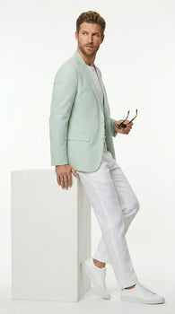 Men’s Green Seersucker Blazer, Lightweight Summer Wedding Business Casual Sport Coat Jacket