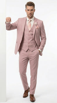 Men’s Mauve Rose Gold Light Pink 3 Piece Wedding Suit, Formal Vested Groom Prom Suit Set