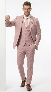 Men’s Mauve Rose Gold Light Pink 3 Piece Wedding Suit, Formal Vested Groom Prom Suit Set