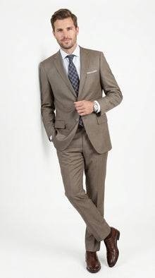 Men’s Taupe 2 Button Suit, Classic Business Wedding Church Formal Dress Suit Set