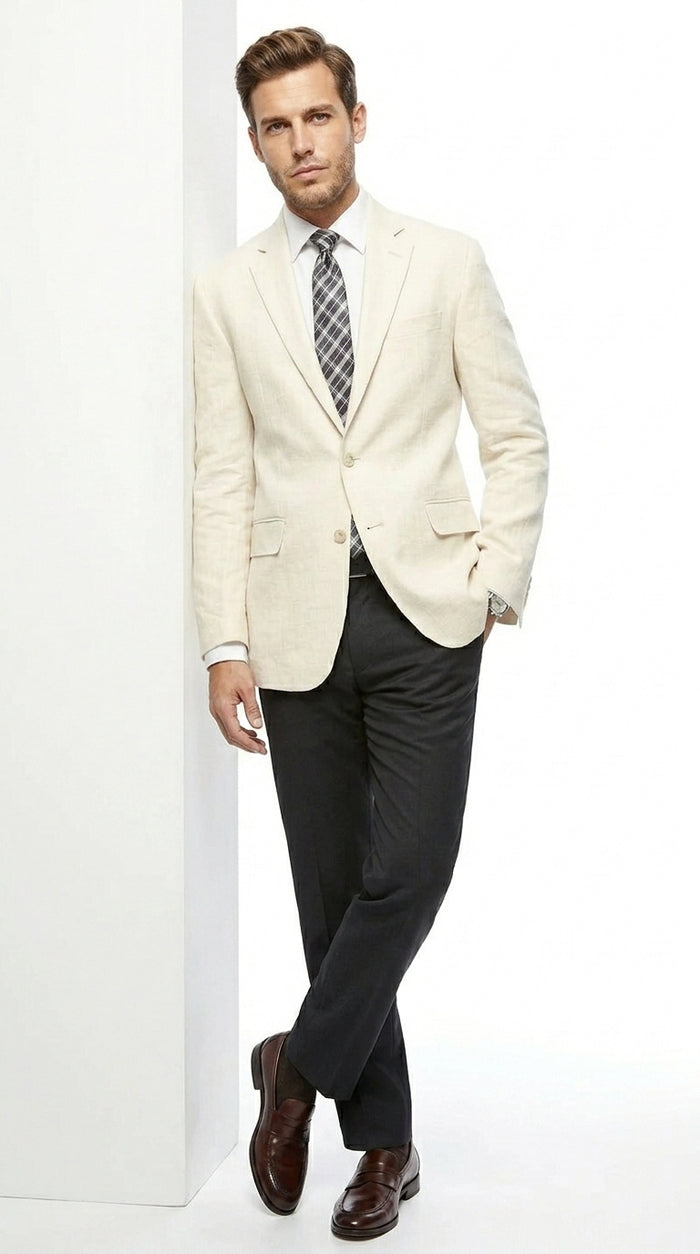 Men’s Ivory Cream Off White 2 Button Blazer, Formal Wedding Dinner Sport Coat Jacket
