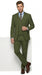 Men’s Olive Vested Suit, Classic Fit 3 Piece Flat Front Formal Wedding Business Suit Set