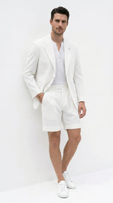 Men’s White Seersucker Suit with Shorts, Summer Wedding Beach Casual Mini Pinstripe Suit Set Modern Fit