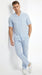 Men’s Blue Seersucker 2 Piece Walking Set, Short Sleeve Shirt and Pants Summer Outfit