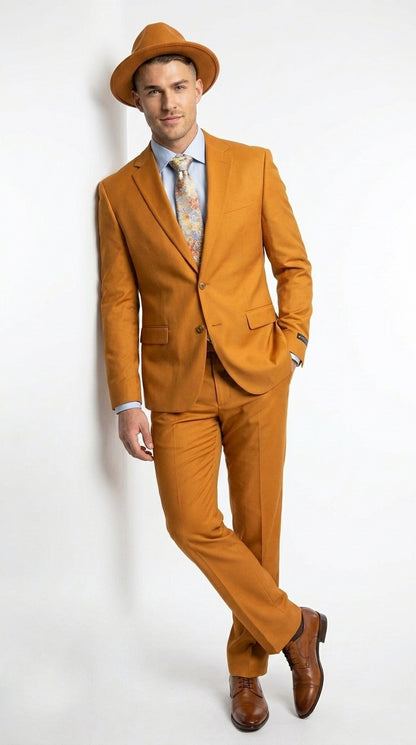 Men’s Light Rust Copper 2 Button Modern Fit Suit, Fall Color Church Dress Suit