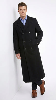 Men’s Black Diamond Solid Black Wool Double Breasted Gabardine Trench Coat