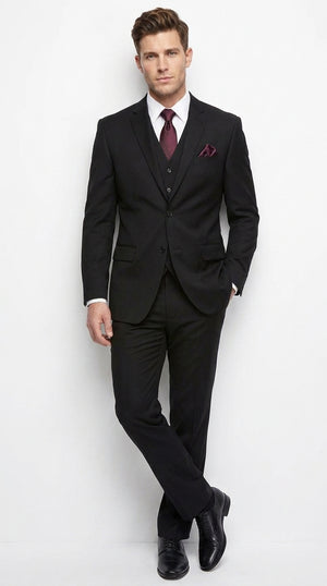 Men’s Black 3 Piece Wool Suit, Super 150’s Italian Fabric Business Wedding Formal Suit