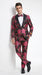 Men’s Fuchsia Pink and Black Floral Paisley Prom Tuxedo Suit, Shawl Lapel Wedding Party Formal Wear