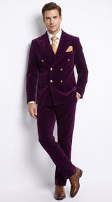 Men’s Rossi Man Zeus Purple Velvet Double Breasted Tuxedo Suit, Formal Wedding Prom Dinner Suit Set